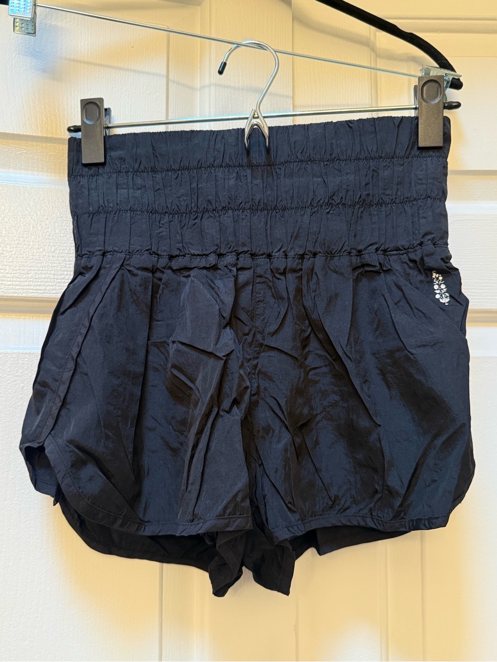 Black High-Waist Smocked Women’s Shorts with Gem Accent